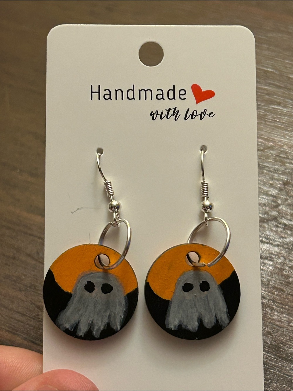 One Of A Kind Hand Crafted/ Painted Ghost Earrings Fall Vibes Halloween Jewelry - Picture 6 of 6